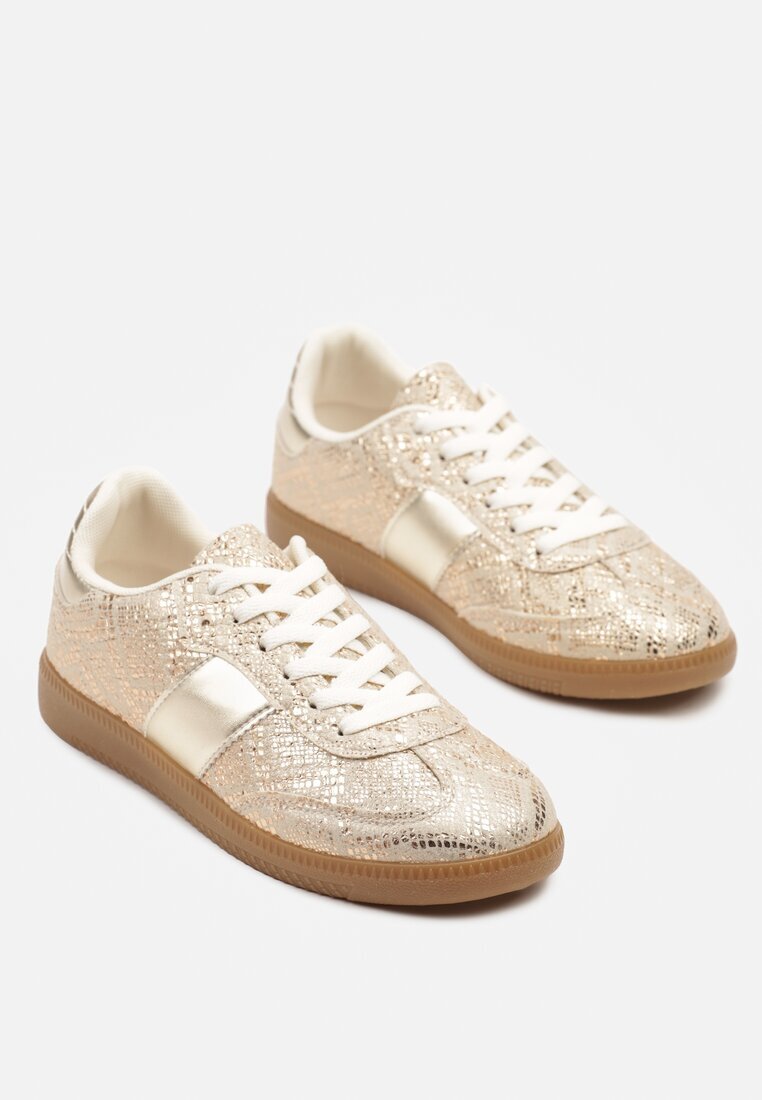 ideal Sneakerși Aurii cu Model de Șarpe Retro în Stilul Tenisilor Clasici Tanonea