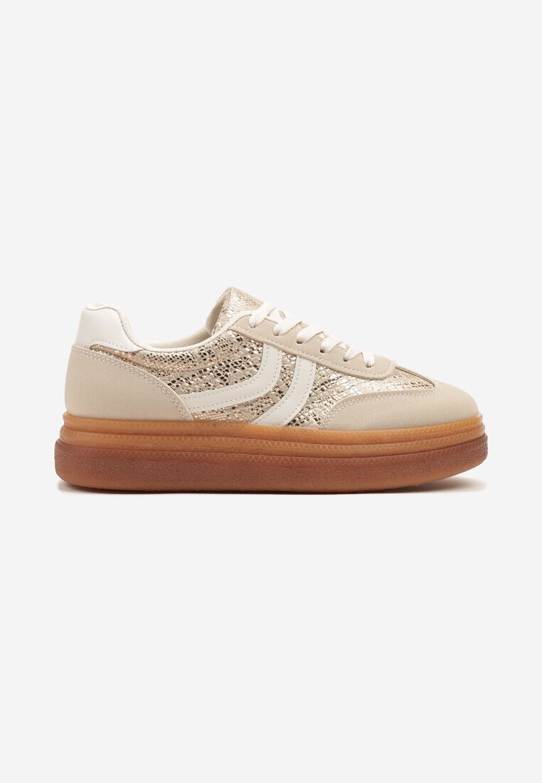 ideal Sneakerși Bej cu Imprimeu Șarpe în Stilul Tenisilor Clasici cu Talpă Groasă Grelritia