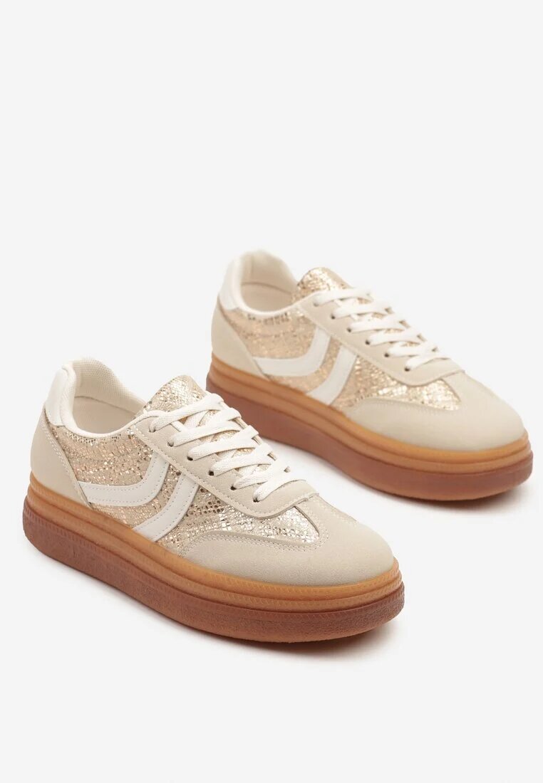 ideal Sneakerși Bej cu Imprimeu Șarpe în Stilul Tenisilor Clasici cu Talpă Groasă Grelritia