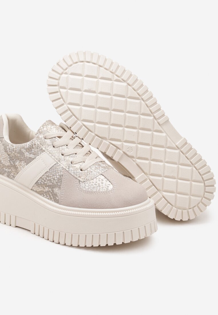 ideal Sneakerși Bej în stil Tenis pe Platformă cu Imprimeuri în Relief și Imprimeu de Șarpe Firreis