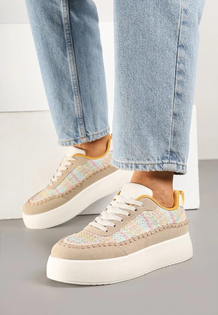 ideal Sneakerși Bej închis cu talpă groasă și parte superioară împletită Nilavanea
