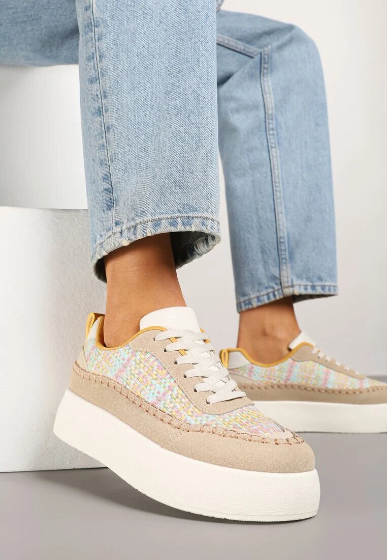 ideal Sneakerși Bej închis cu talpă groasă și parte superioară împletită Nilavanea