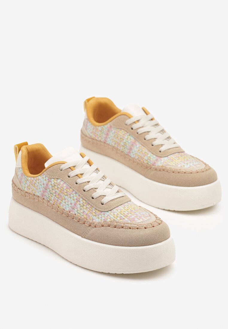 ideal Sneakerși Bej închis cu talpă groasă și parte superioară împletită Nilavanea