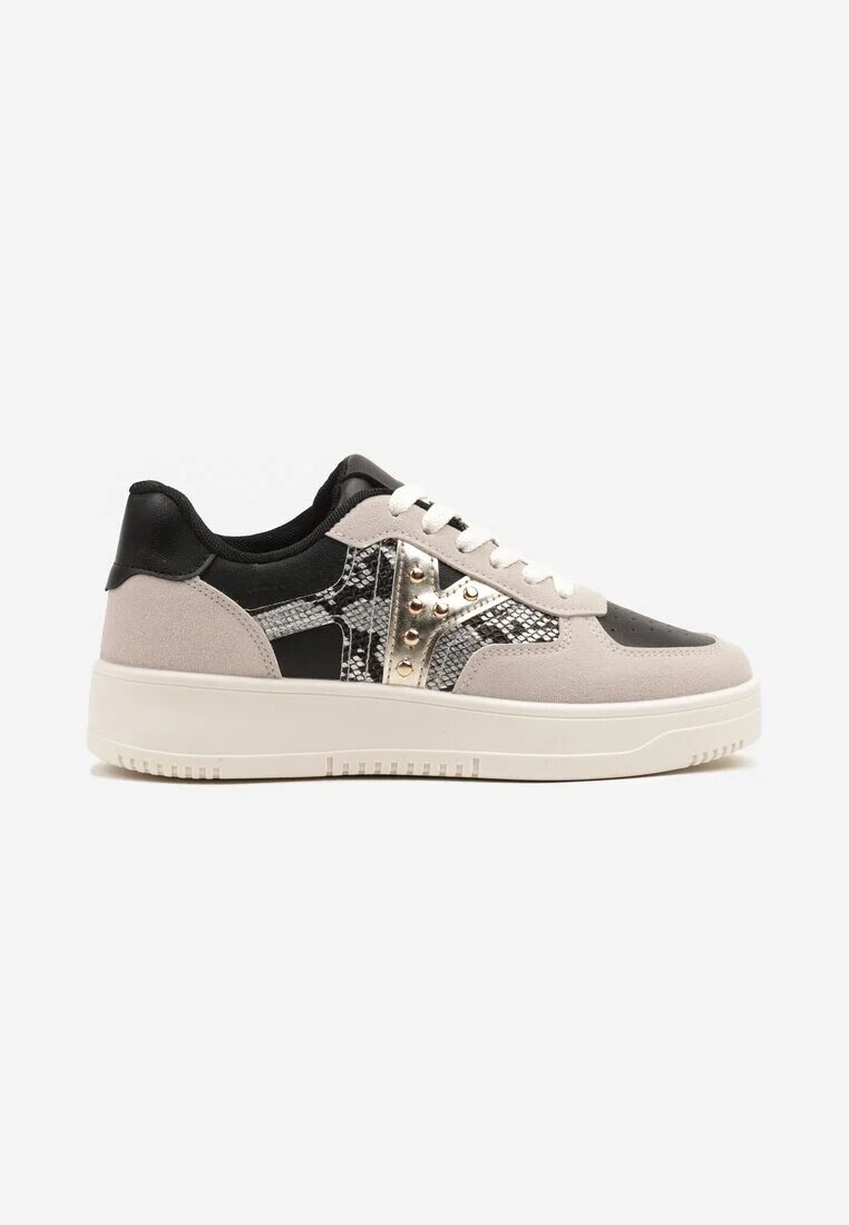 ideal Sneakerși negri-bej cu decorațiuni metalice și inserție din imitație de piele de șarpe Sarilira