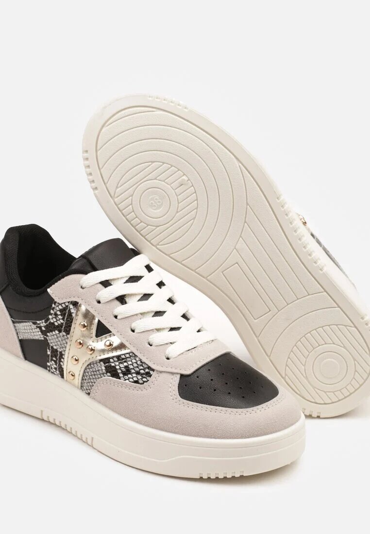 ideal Sneakerși negri-bej cu decorațiuni metalice și inserție din imitație de piele de șarpe Sarilira