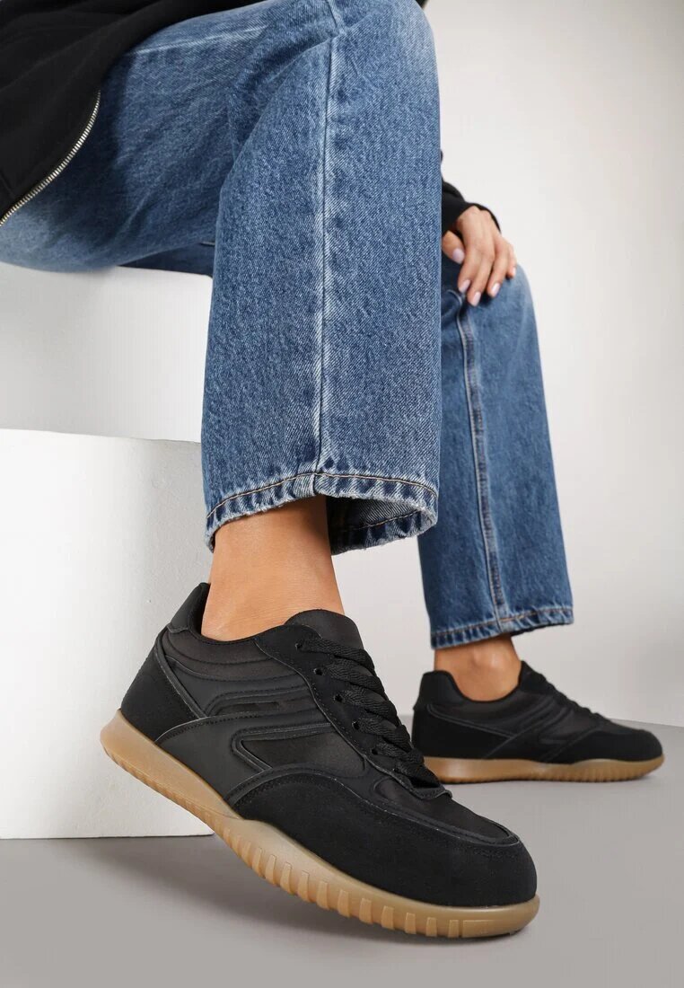 ideal Sneakerși Negri Stil Tenis Decorați cu Model Geometric Fesilia