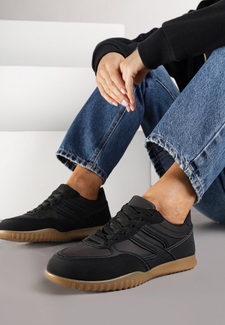 ideal Sneakerși Negri Stil Tenis Decorați cu Model Geometric Fesilia