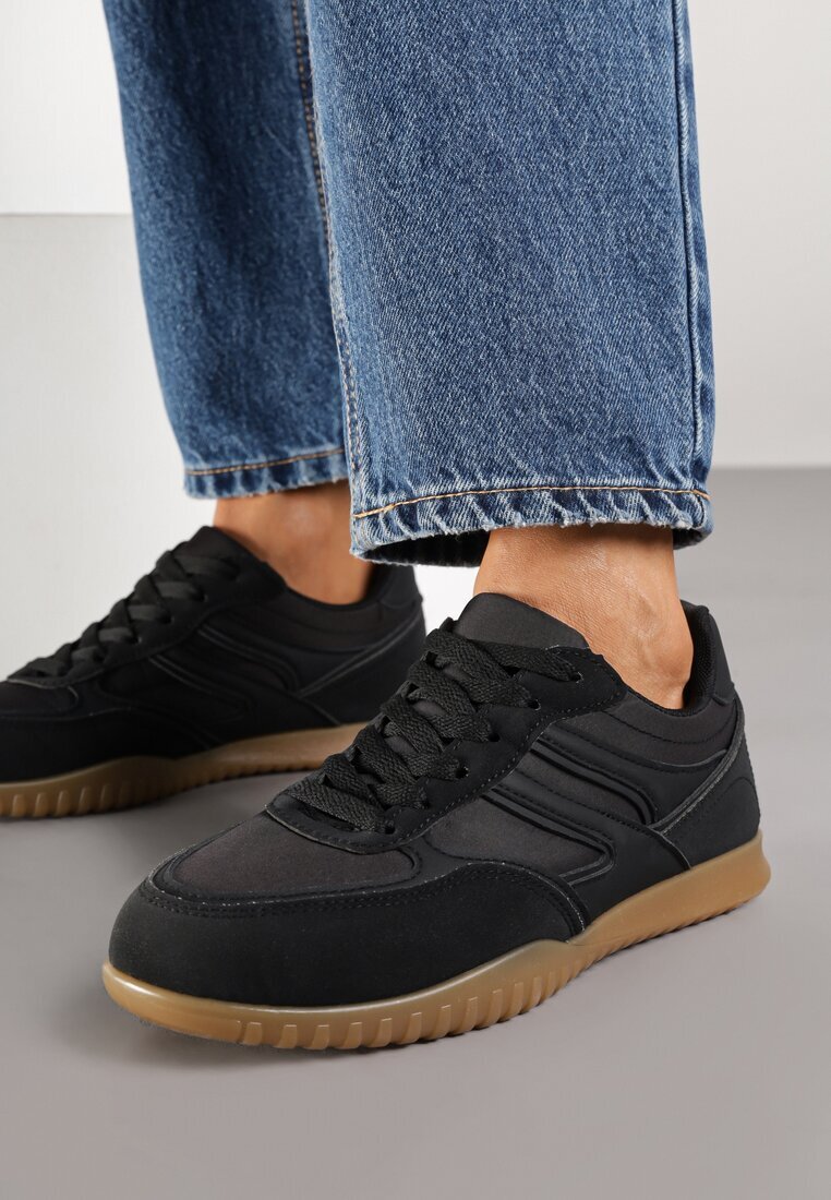 ideal Sneakerși Negri Stil Tenis Decorați cu Model Geometric Fesilia