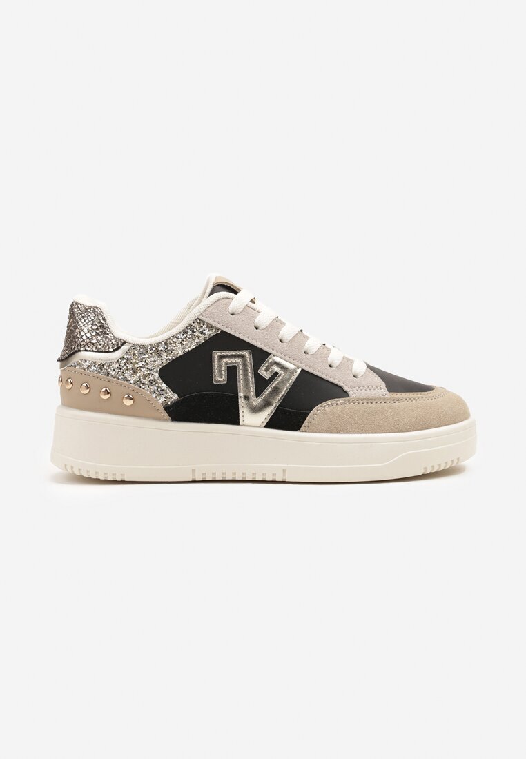 ideal Sneakerși Negru-Bej cu Sclipici și Decorațiuni Metalice Pillar