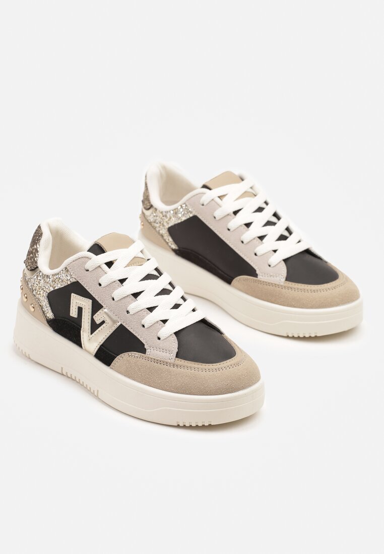 ideal Sneakerși Negru-Bej cu Sclipici și Decorațiuni Metalice Pillar