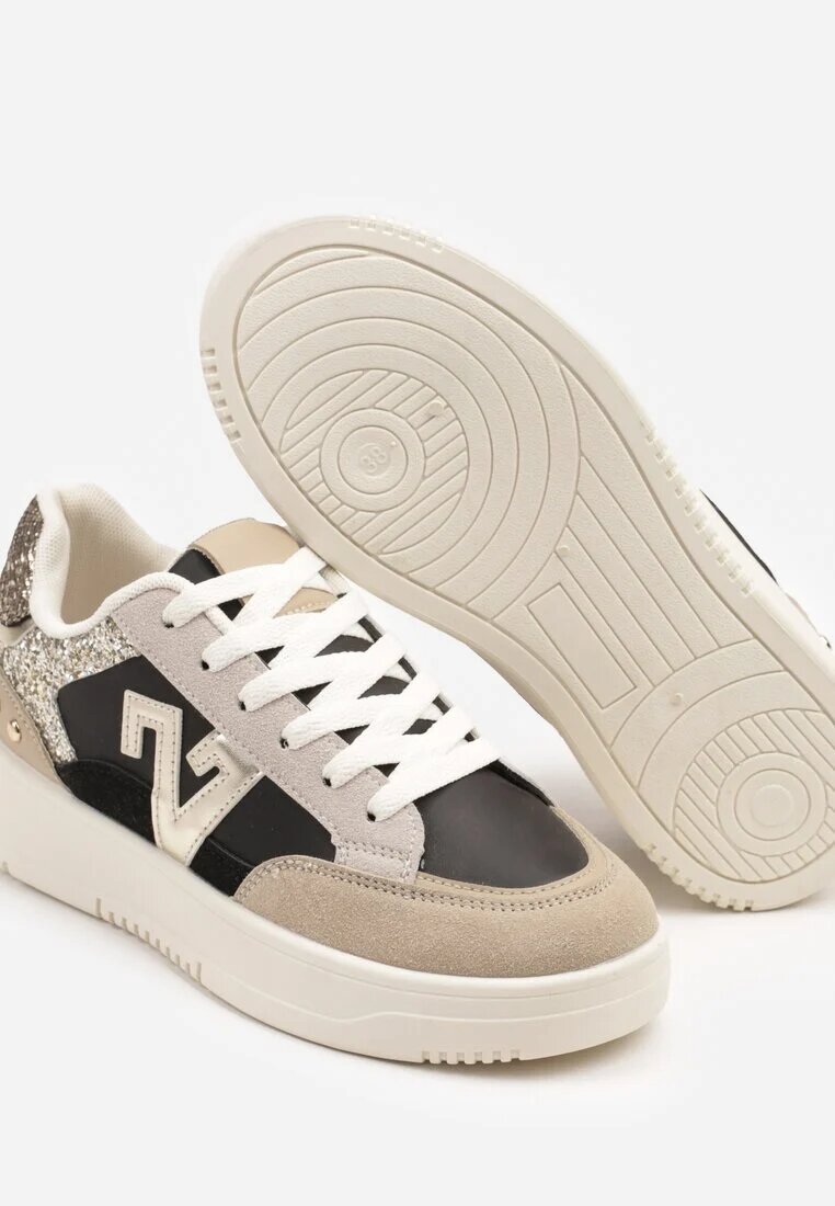 ideal Sneakerși Negru-Bej cu Sclipici și Decorațiuni Metalice Pillar