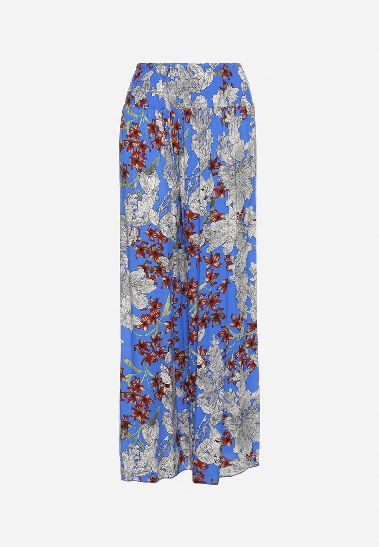 j.stars Pantaloni Albaștri Larghi din Viscoză cu Elastic în Talie Florali Bisilia