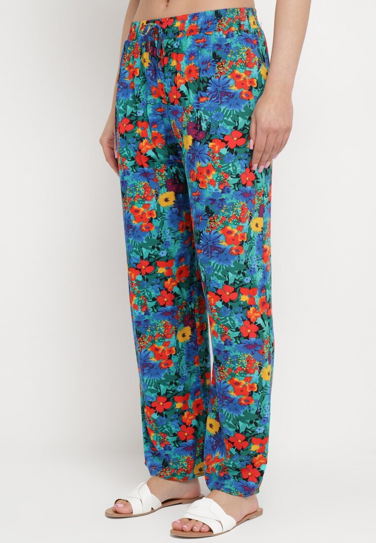 j.stars Pantaloni Drepți Albaștri din Viscoză cu Imprimeu Floral Yadolle
