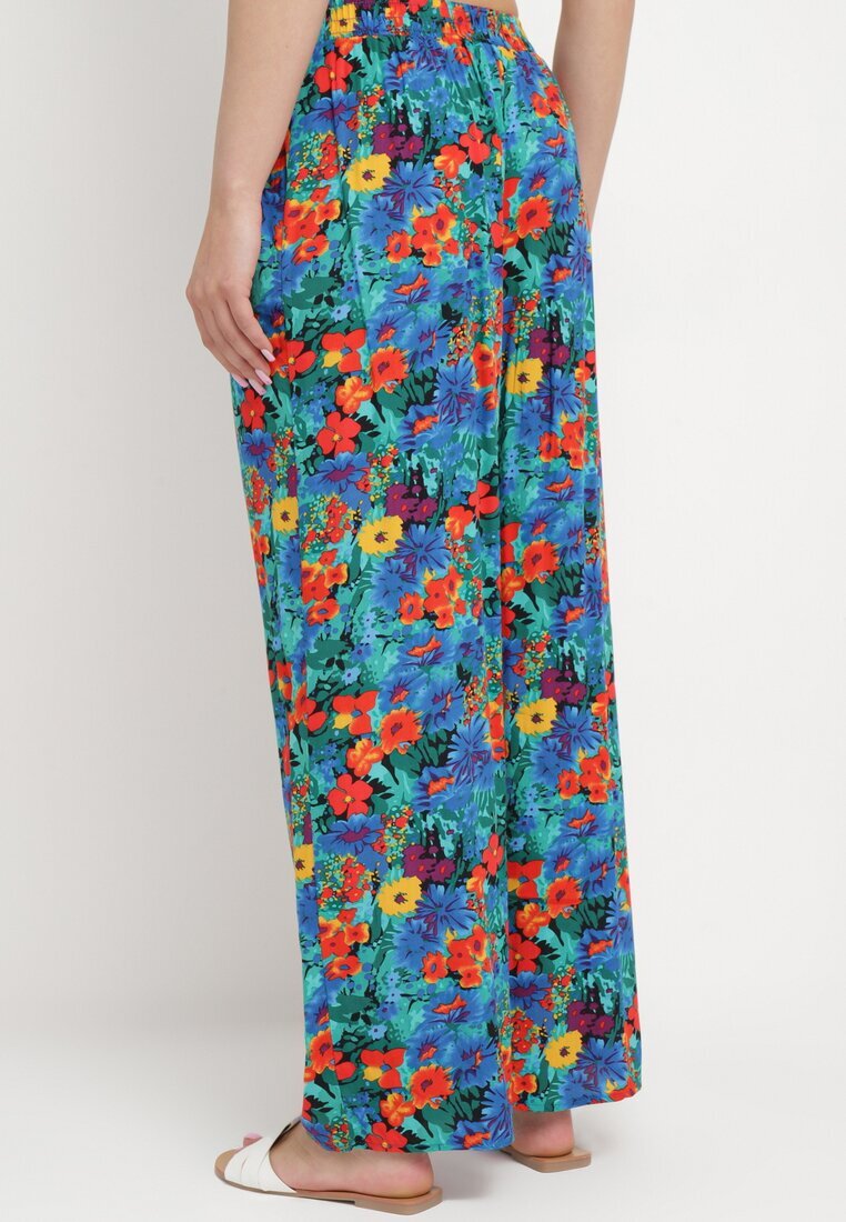 j.stars Pantaloni Drepți Albaștri din Viscoză cu Imprimeu Floral Yadolle