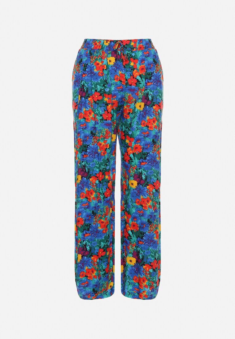 j.stars Pantaloni Drepți Albaștri din Viscoză cu Imprimeu Floral Yadolle