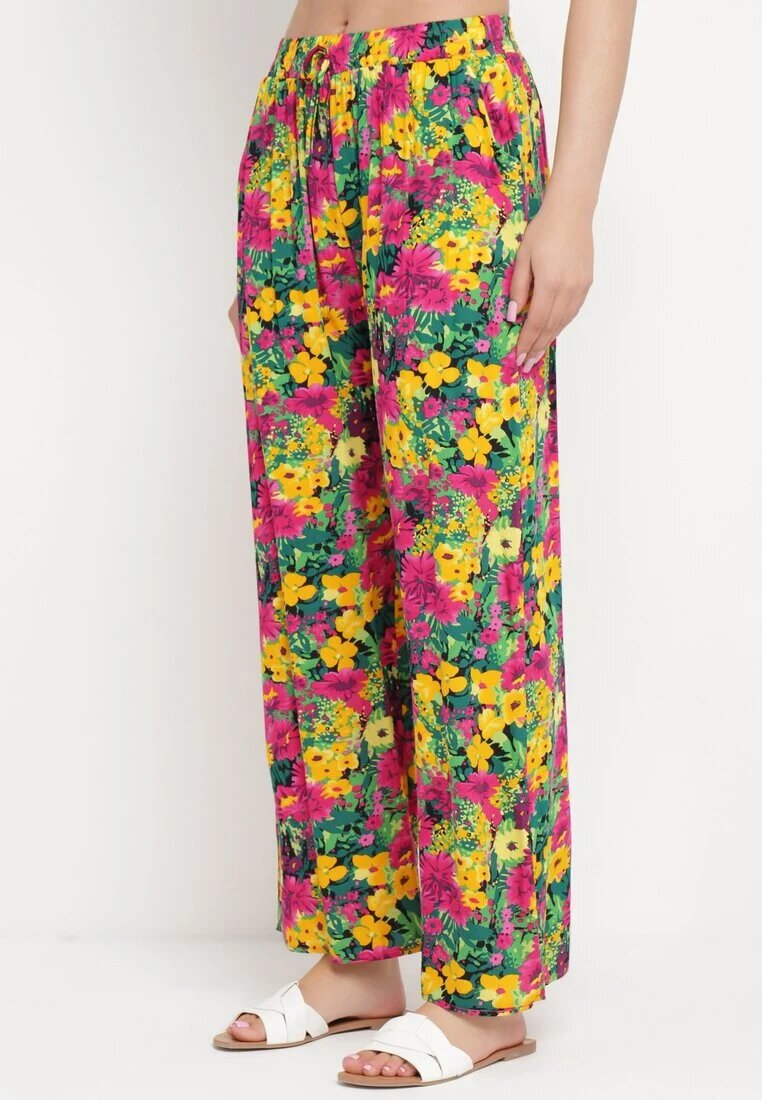j.stars Pantaloni Drepți Galbeni din Viscoză cu Imprimeu Floral Yadolle