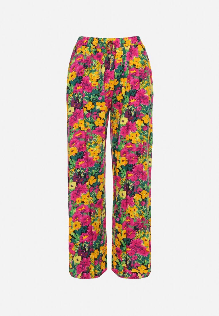 j.stars Pantaloni Drepți Galbeni din Viscoză cu Imprimeu Floral Yadolle