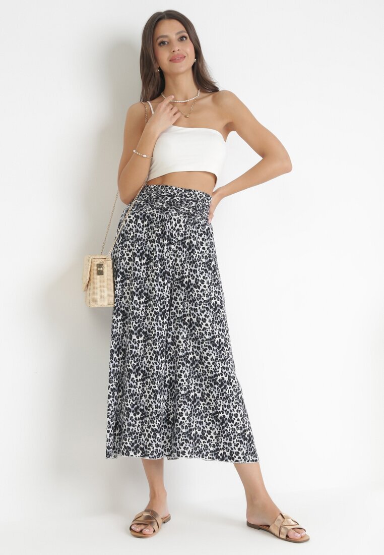 j.stars Pantaloni Gri-Negri Lărgi cu imprimeu leopard croială 7/8 Lucinda