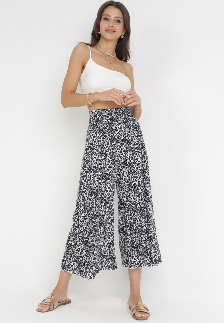 j.stars Pantaloni Gri-Negri Lărgi cu imprimeu leopard croială 7/8 Lucinda