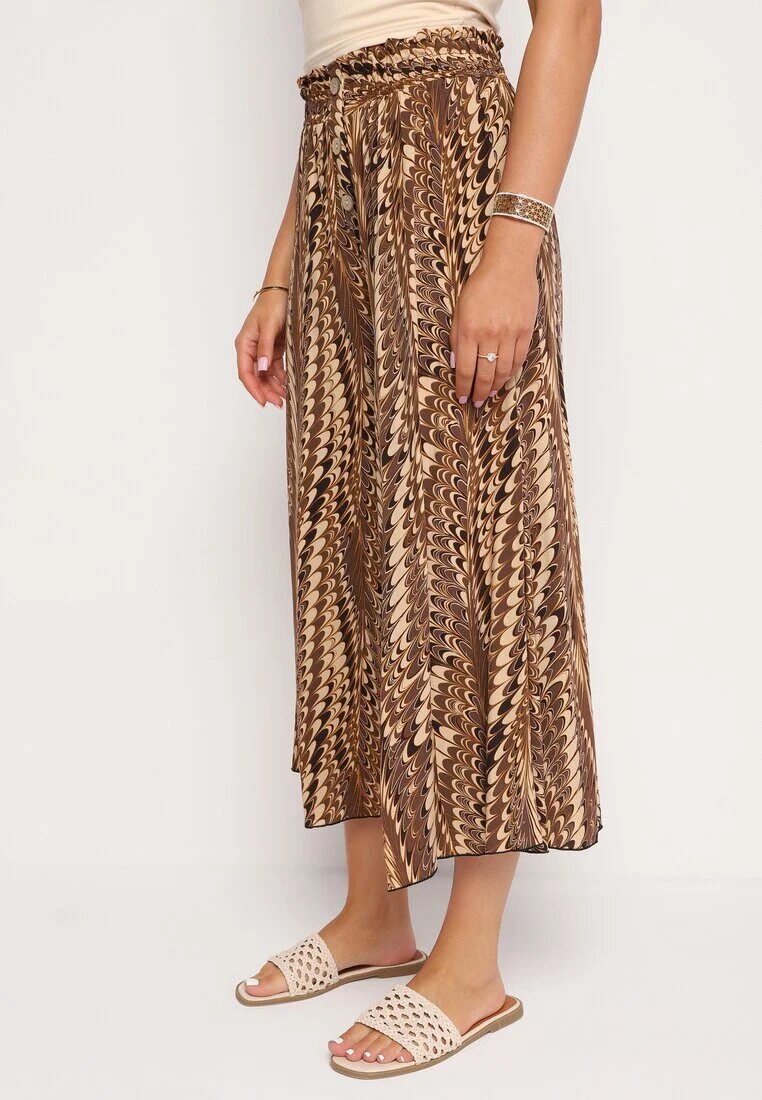 j.stars Pantaloni Maro Largi din Viscoză cu Talie Înaltă și Elastic în Talie Decorați cu Nasturi Jilifea