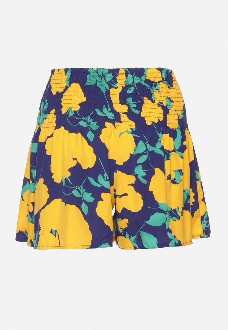 j.stars Pantaloni scurți bleumarin și galben cu flori cu elastic lat în talie Koraline