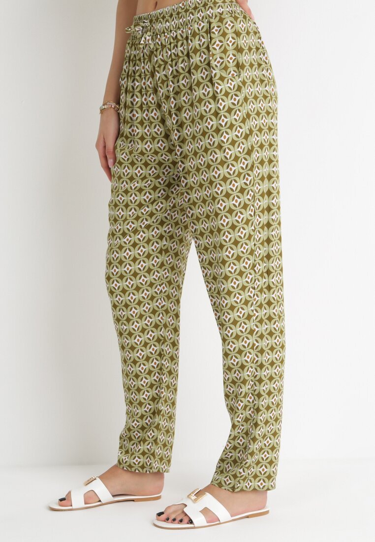j.stars Pantaloni verde închis din vâscoză cu imprimeu geometric Daleoli