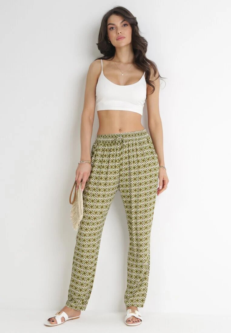 j.stars Pantaloni verde închis din vâscoză cu imprimeu geometric Daleoli