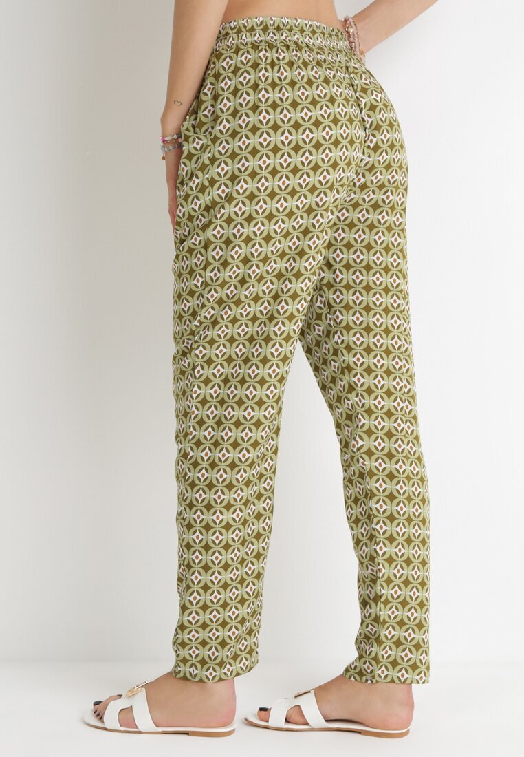 j.stars Pantaloni verde închis din vâscoză cu imprimeu geometric Daleoli