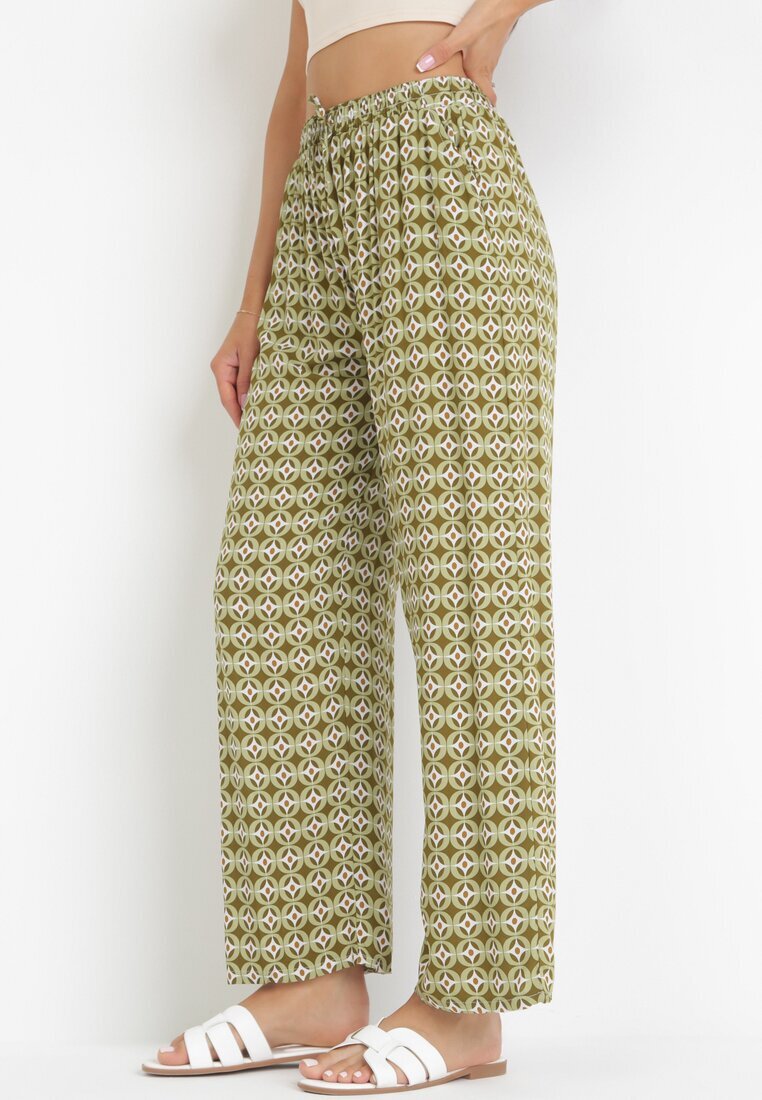 j.stars Pantaloni Verzi din Viscoză cu Model Geometric și Elastic în Talie Metelia