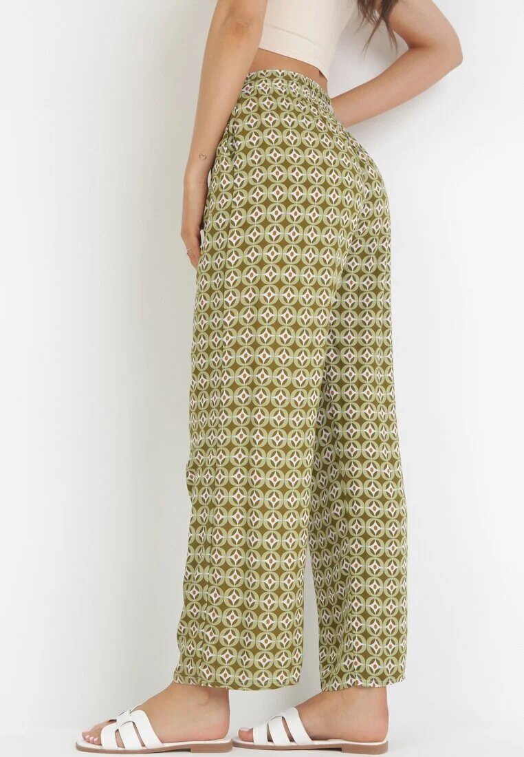 j.stars Pantaloni Verzi din Viscoză cu Model Geometric și Elastic în Talie Metelia