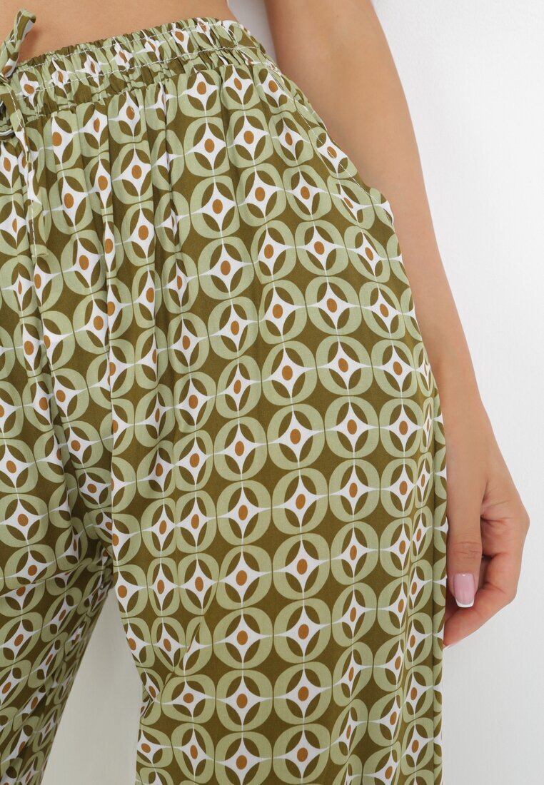 j.stars Pantaloni Verzi din Viscoză cu Model Geometric și Elastic în Talie Metelia