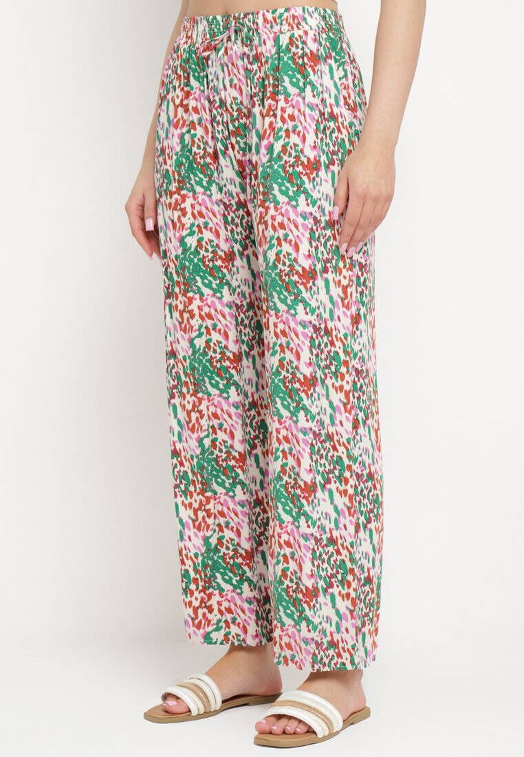 j.stars Pantaloni Verzi-Roz Largi din Viscoză cu Imprimeu Abstract cu Elastic în Talie Sumiesa