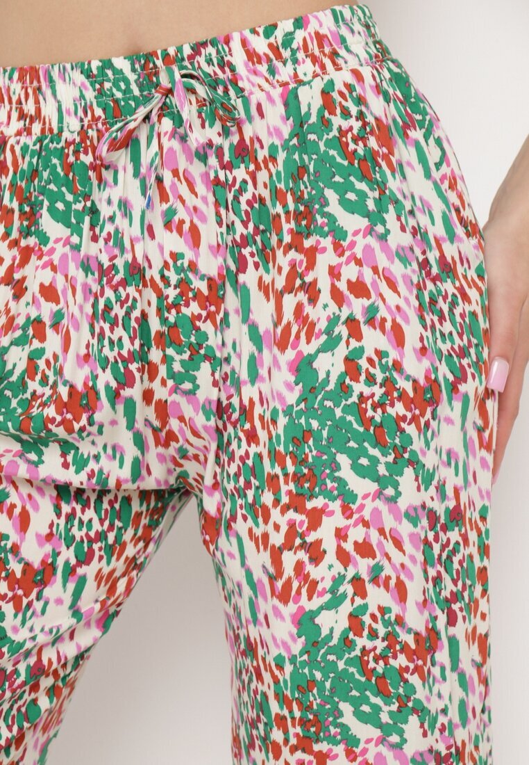 j.stars Pantaloni Verzi-Roz Largi din Viscoză cu Imprimeu Abstract cu Elastic în Talie Sumiesa
