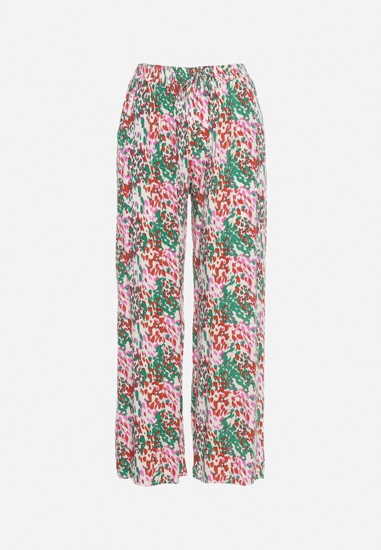 j.stars Pantaloni Verzi-Roz Largi din Viscoză cu Imprimeu Abstract cu Elastic în Talie Sumiesa