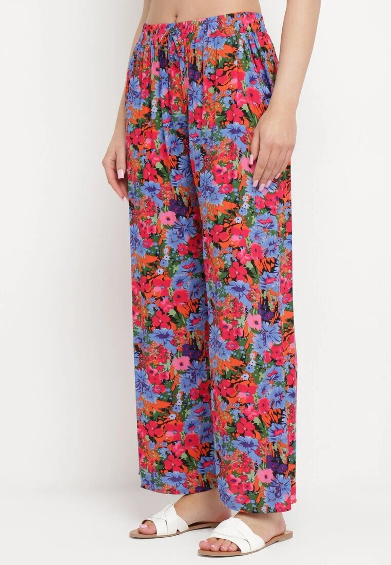 j.stars Pantaloni Violet-Roz Drepți din Viscoză cu Imprimeu Floral Yadolle
