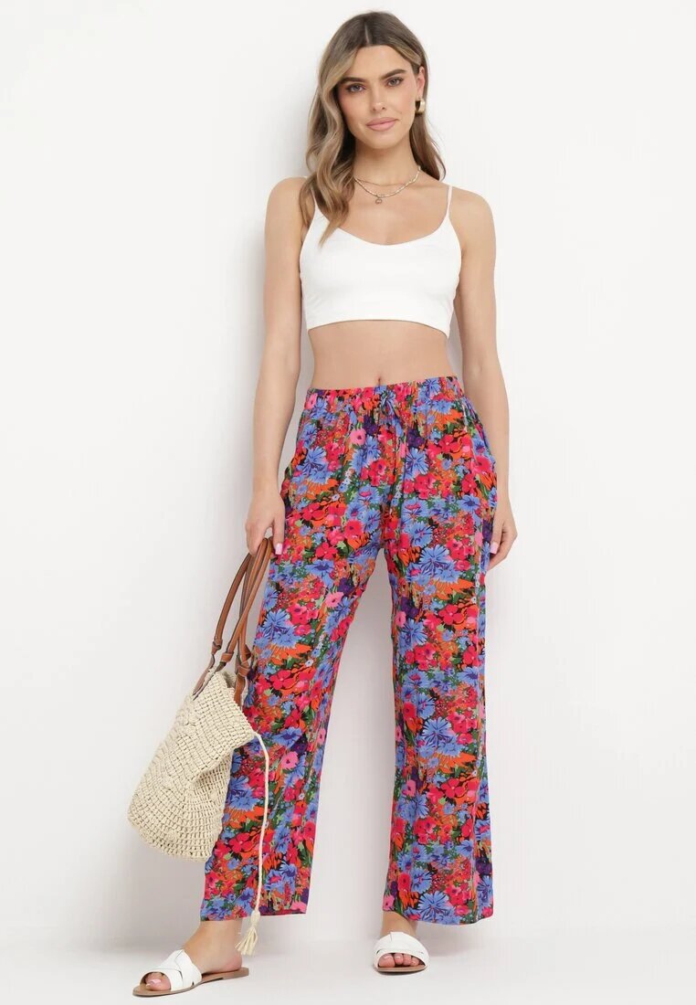 j.stars Pantaloni Violet-Roz Drepți din Viscoză cu Imprimeu Floral Yadolle