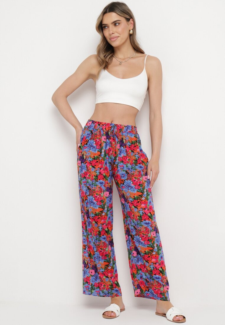 j.stars Pantaloni Violet-Roz Drepți din Viscoză cu Imprimeu Floral Yadolle