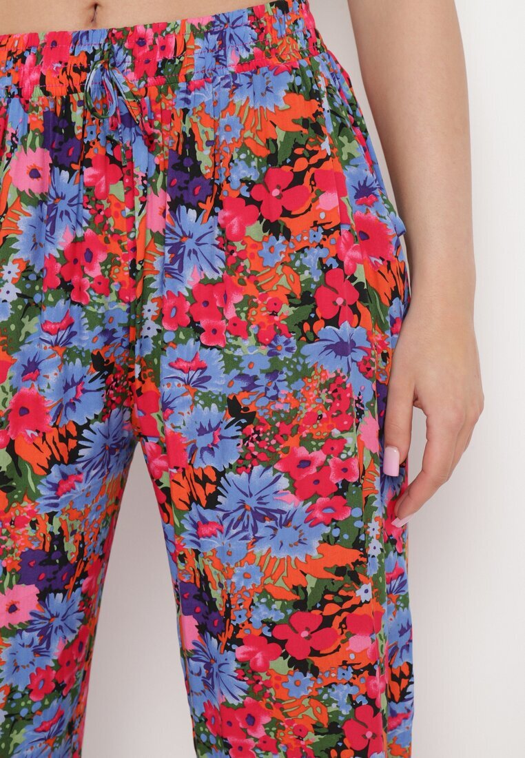 j.stars Pantaloni Violet-Roz Drepți din Viscoză cu Imprimeu Floral Yadolle