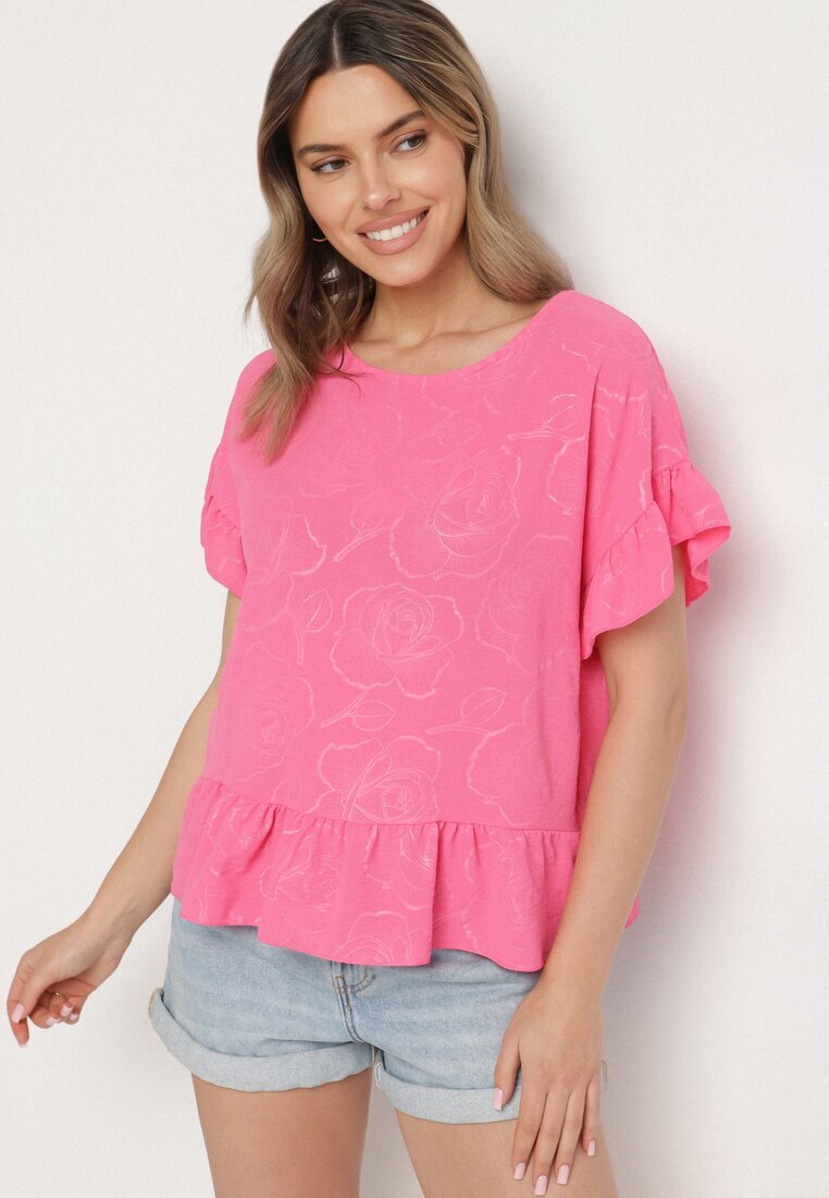 j studio Bluză Fucsia Oversize cu Volane Livelle