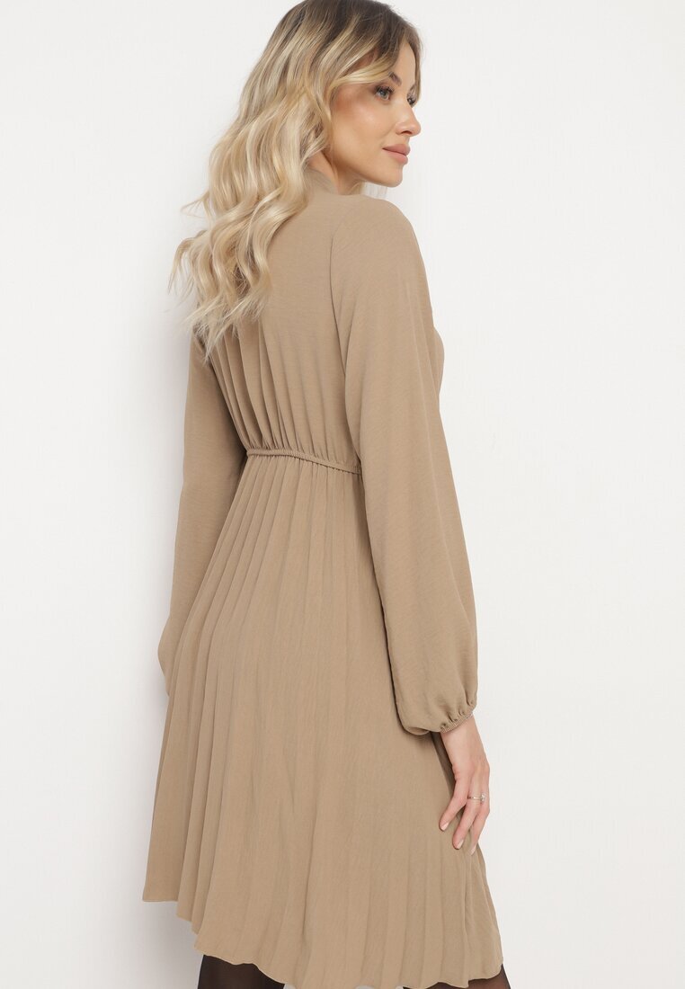 j studio Rochie Bej închis Plisată cu șnur decorativ și elastic în talie Melondria