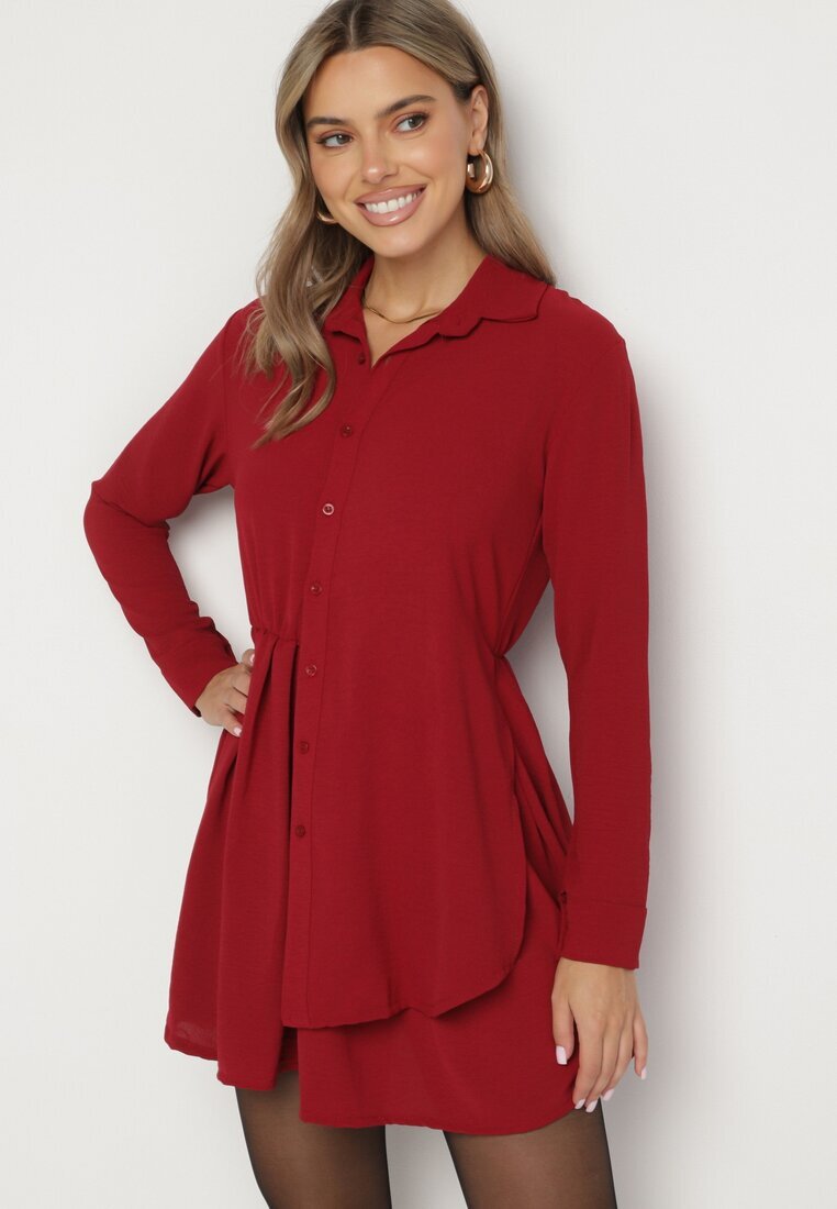 j studio Rochie Bordeaux Asimetrică cu croi de cămașă cu elastic în talie Elodina