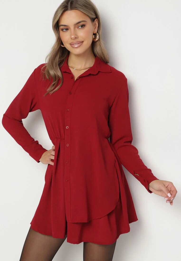 j studio Rochie Bordeaux Asimetrică cu croi de cămașă cu elastic în talie Elodina
