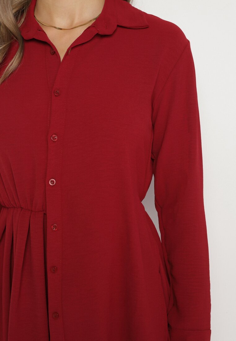j studio Rochie Bordeaux Asimetrică cu croi de cămașă cu elastic în talie Elodina