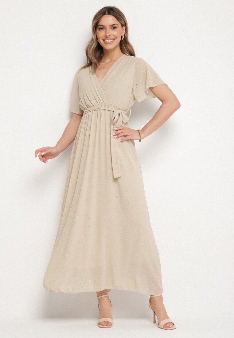 j studio Rochie de cocktail Bej cu paiete decorată cu o curea Ziliane