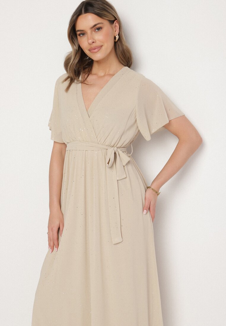 j studio Rochie de cocktail Bej cu paiete decorată cu o curea Ziliane