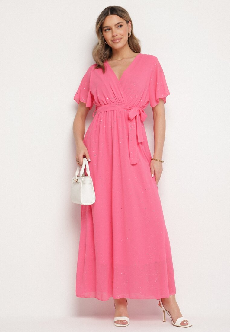 j studio Rochie Fucsia Sclipitoare De Cocktail Cu Centură Ziliane