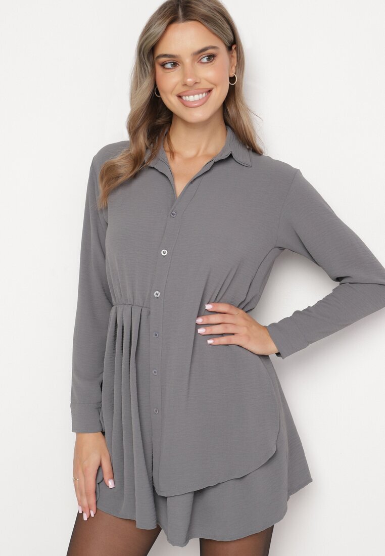 j studio Rochie Gri Asimetrică cu Croială Tip Cămașă cu Elastic în Talie Elodina
