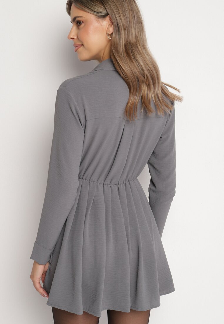 j studio Rochie Gri Asimetrică cu Croială Tip Cămașă cu Elastic în Talie Elodina