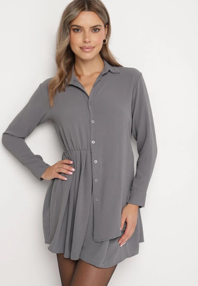 j studio Rochie Gri Asimetrică cu Croială Tip Cămașă cu Elastic în Talie Elodina
