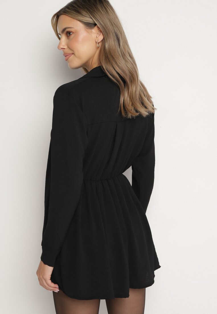 j studio Rochie Neagră Asimetrică cu croială tip cămașă cu elastic în talie Elodina